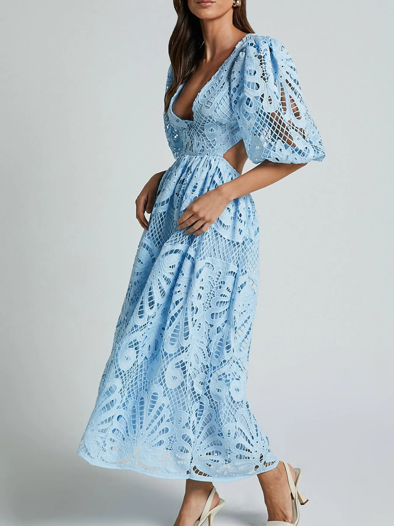 Cutout Back Lace Crochet V-Neck Dress - Image 8