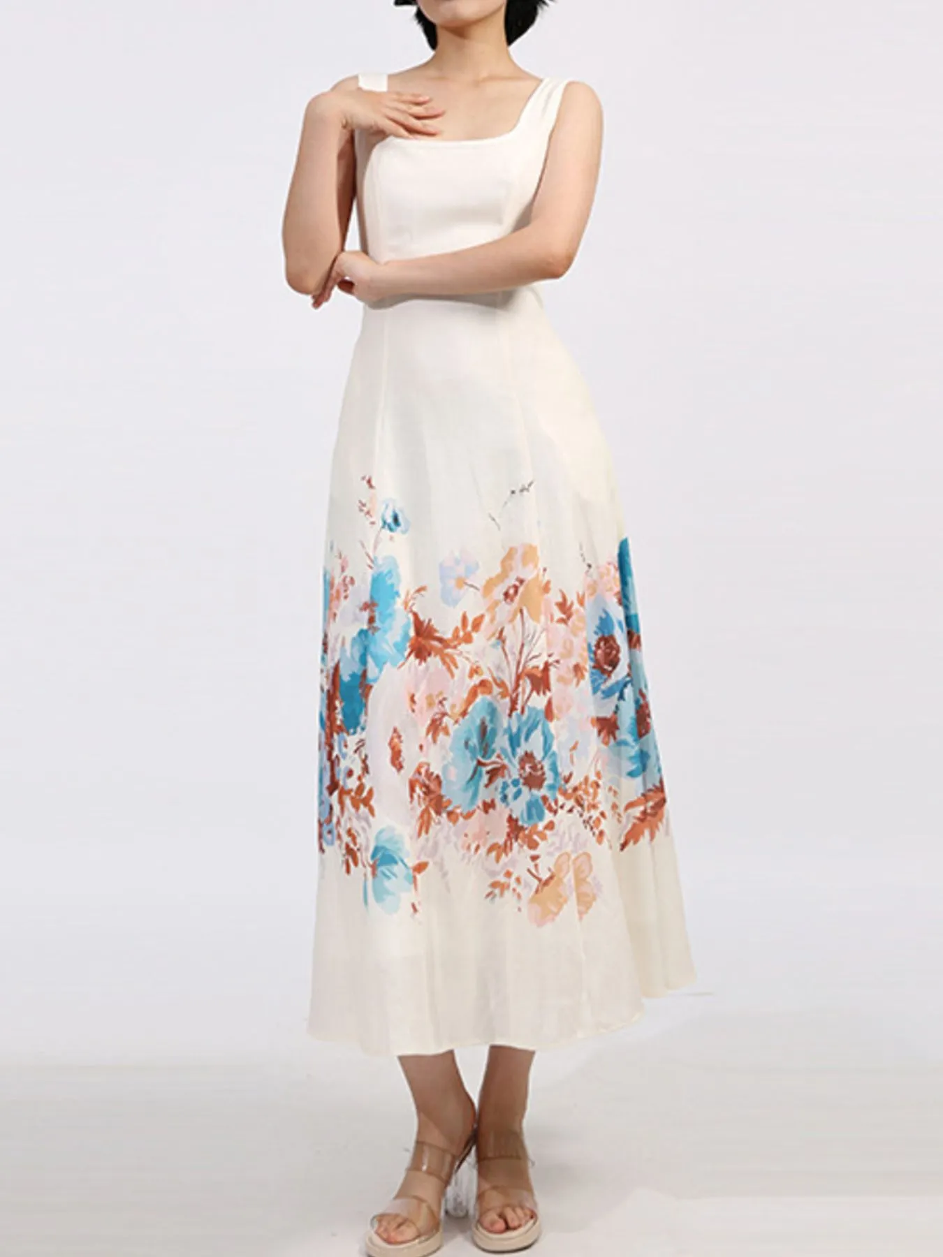 Cutout Back Printed Square Neck Dress - Image 6