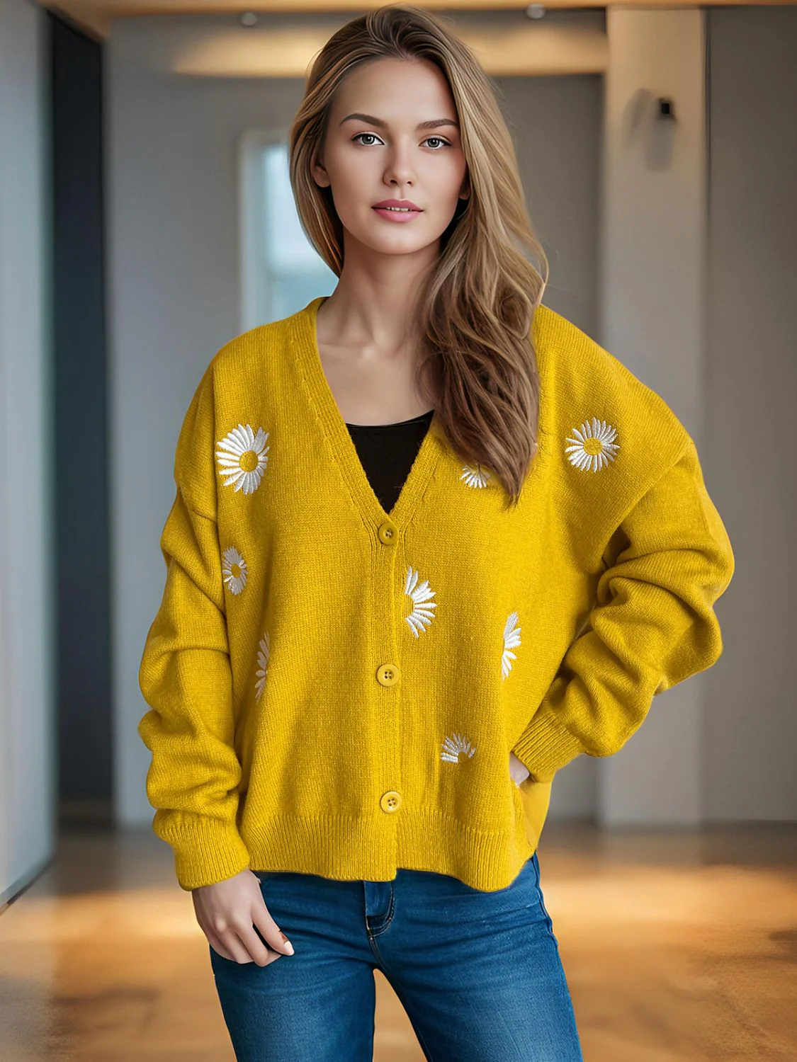 Daisy Button Up V-Neck Cardigan - Image 11