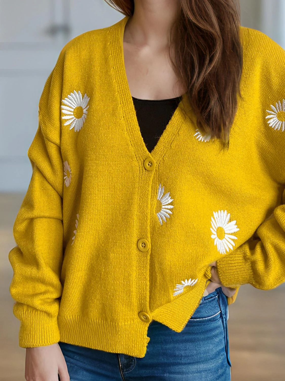 Daisy Button Up V-Neck Cardigan - Image 12
