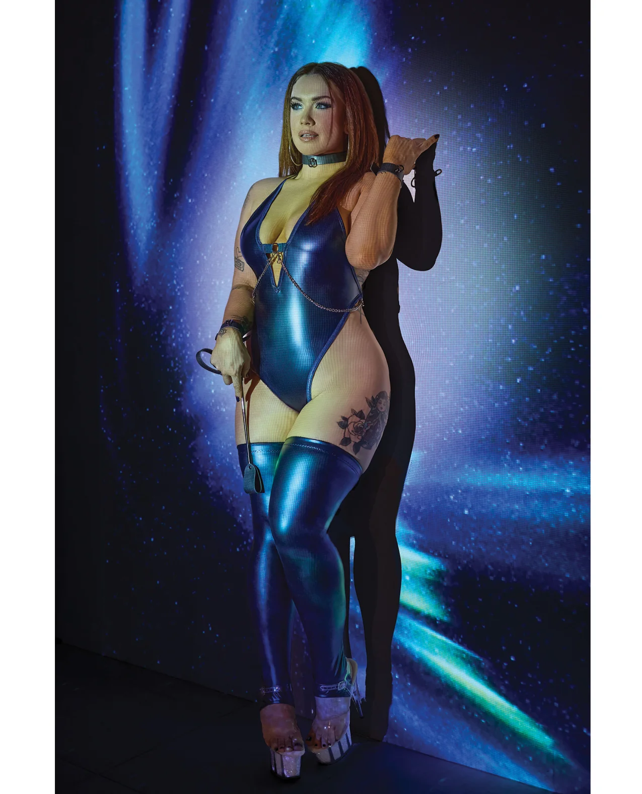 Darque Midnight Wet Look Teddy - Blue QN - Image 3