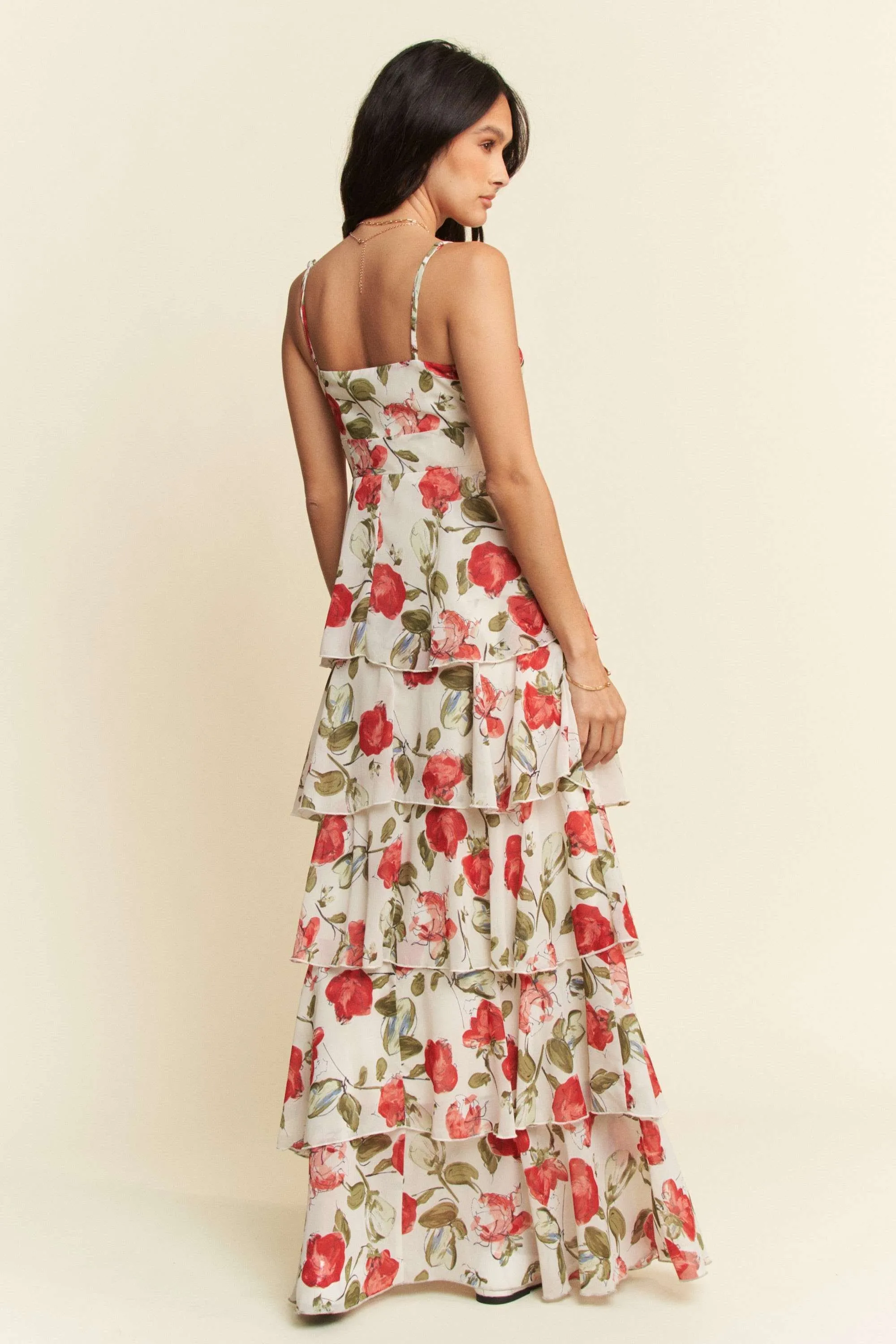 Davi & Dani Contrast Ring Lace Layered Ruffle Maxi Cami Dress - Image 6