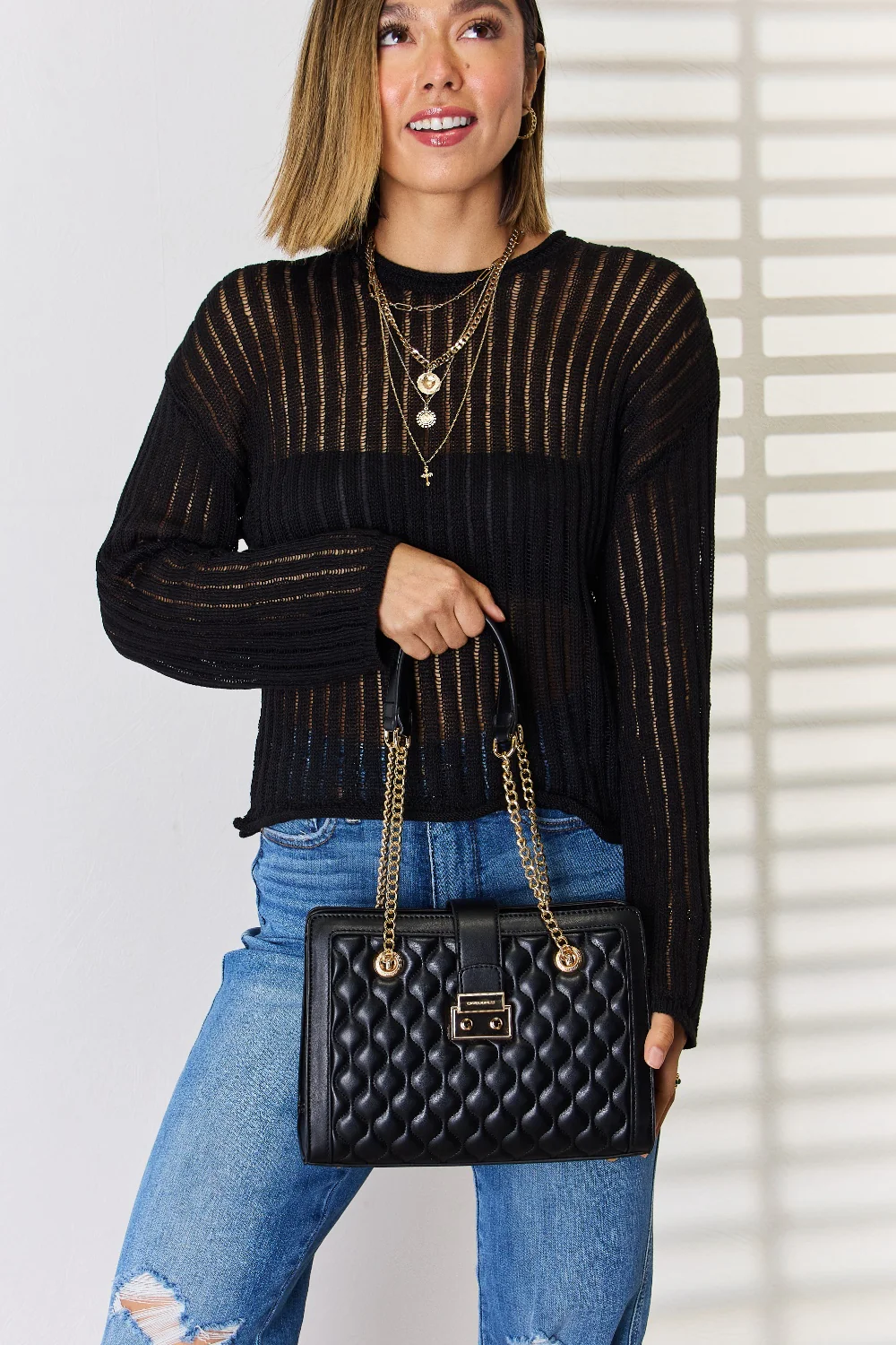 David Jones Quilted PU Leather Handbag - Image 3