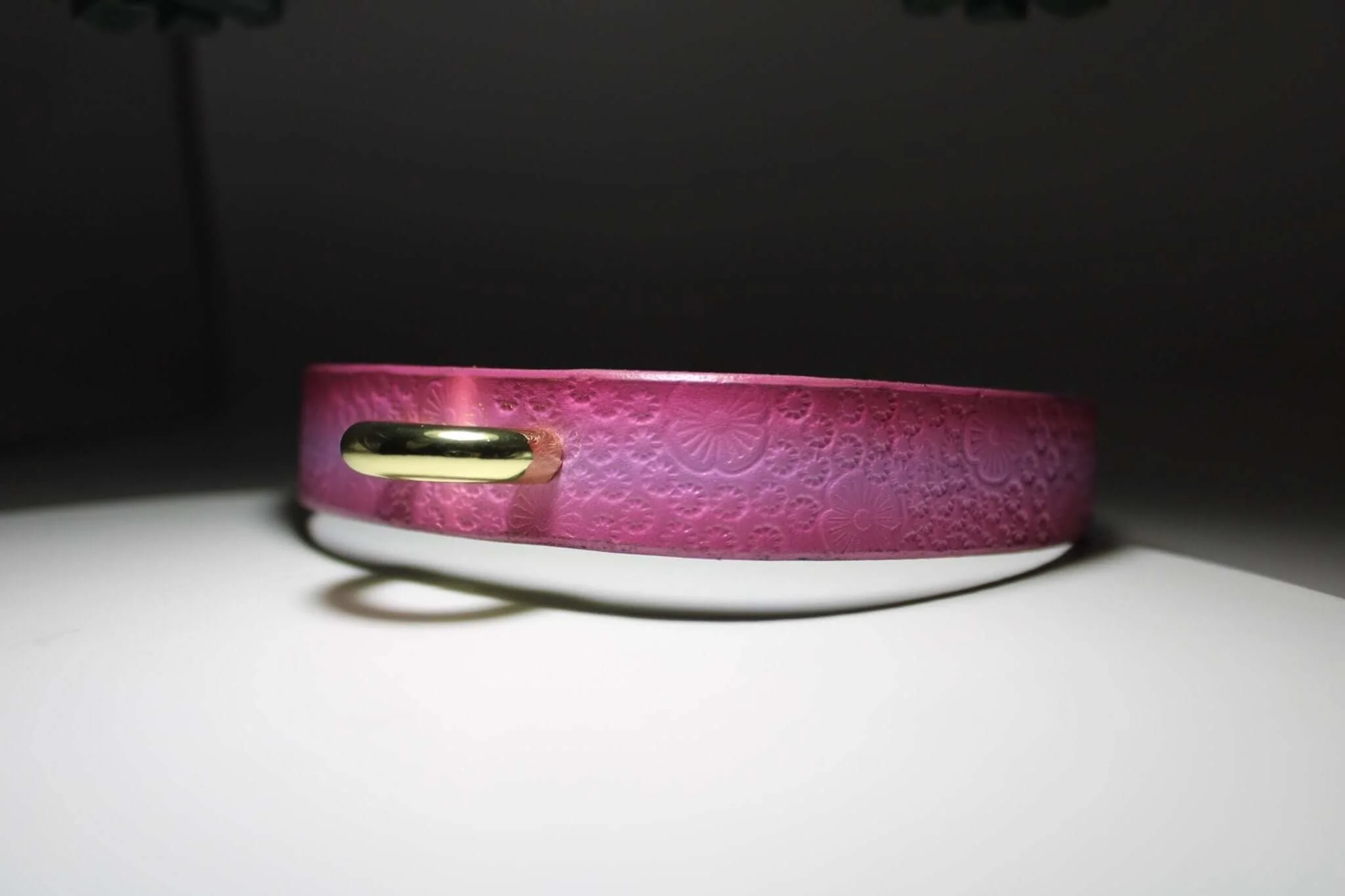 Day Collar Pink Floral Soft Leather BDSM Sub Collar with O-Ring