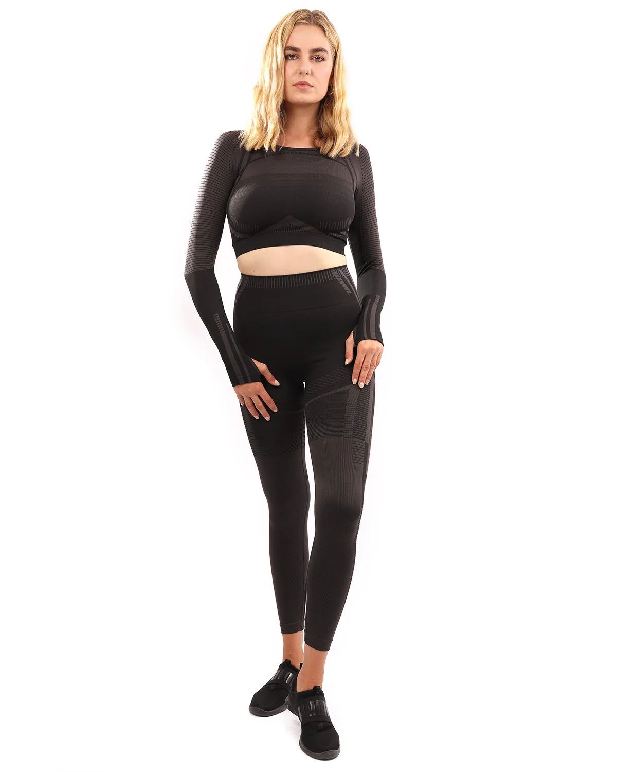 Decata Seamless Leggings & Sports Top Set - Black & Brown - Image 5