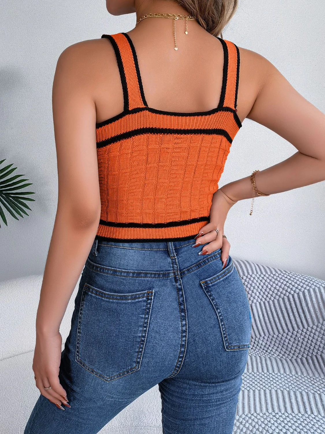 Decorative Button Wide Strap Knit Cami - Image 5