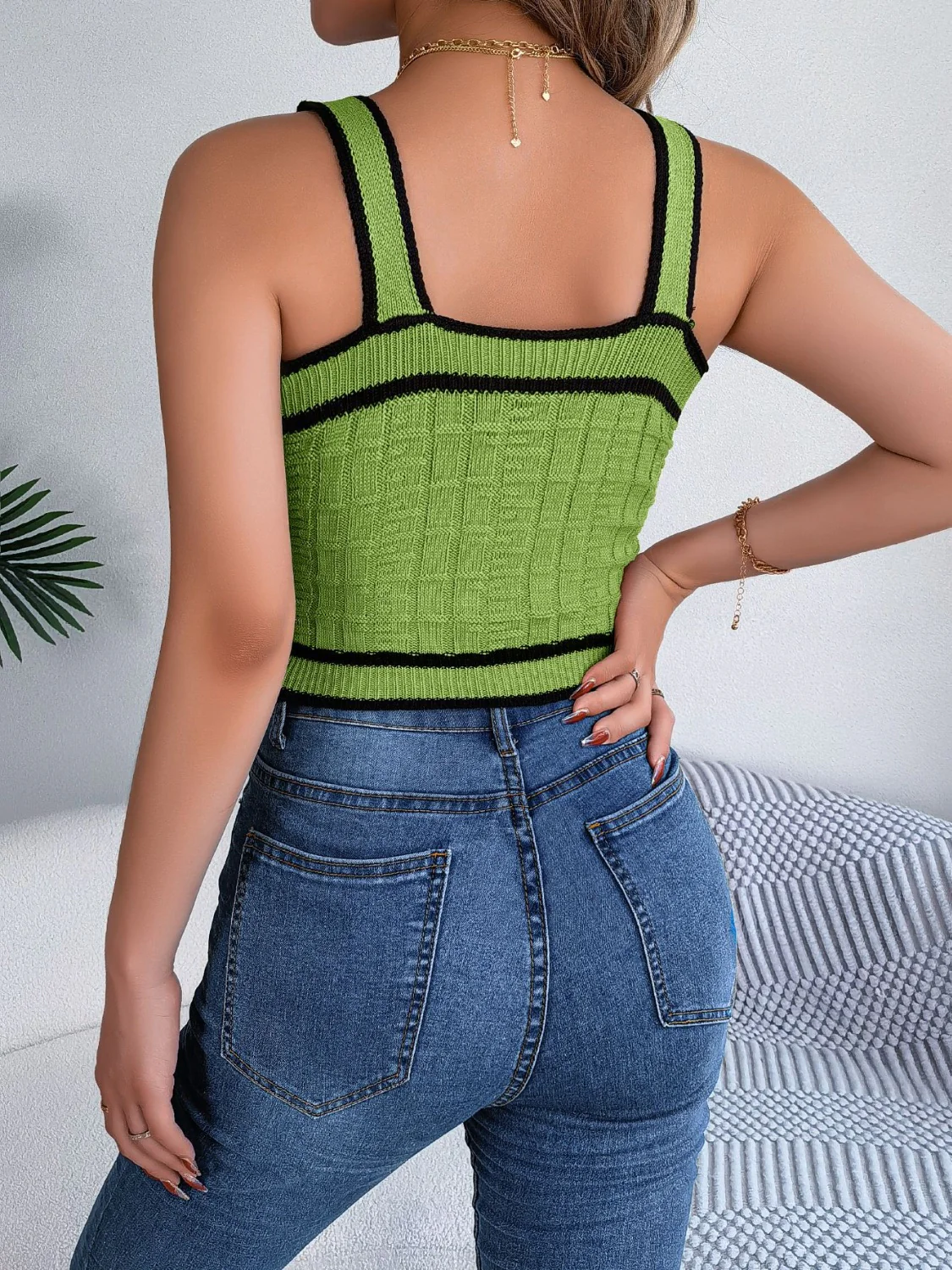 Decorative Button Wide Strap Knit Cami - Image 8
