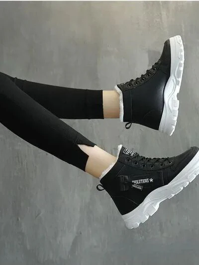 Decorative Zipper Round Toe Platform Boots - Image 2