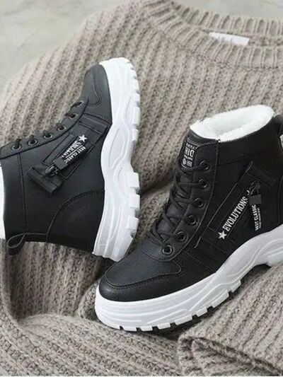Decorative Zipper Round Toe Platform Boots - Image 3