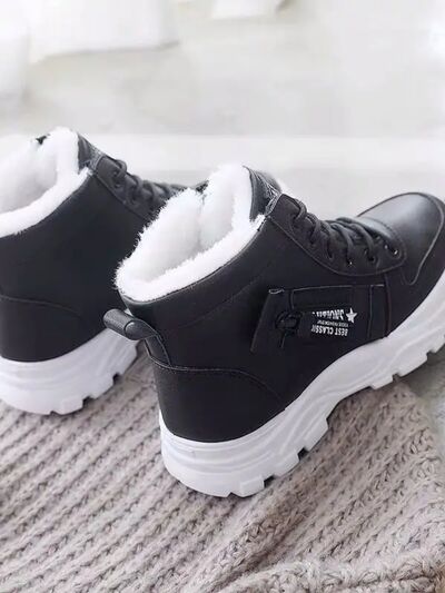 Decorative Zipper Round Toe Platform Boots - Image 4