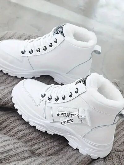 Decorative Zipper Round Toe Platform Boots - Image 6