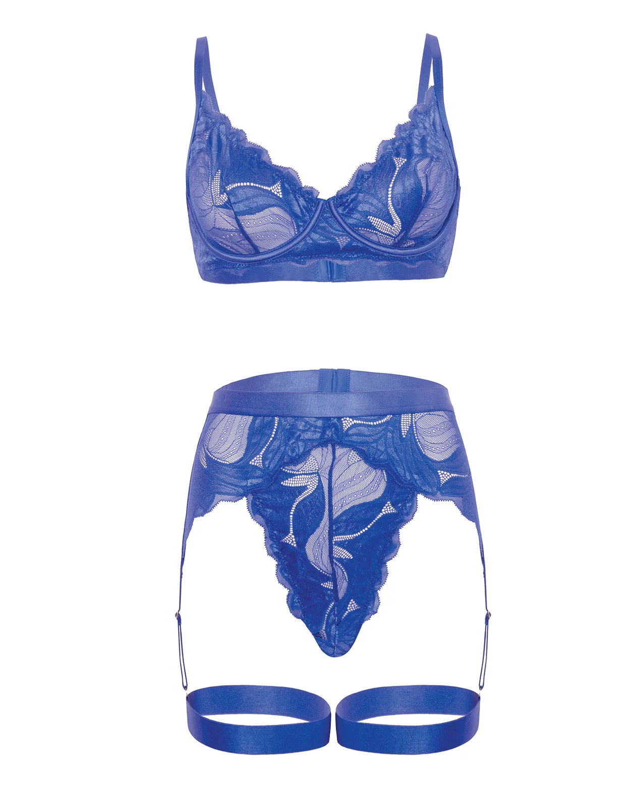 Delphi Lace 2 pc Set w/Attached Garter - Cobalt Blue MD - Image 5