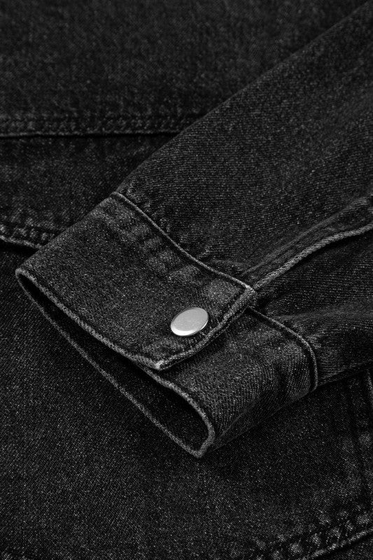 Denim Chest Pocket Drop Shoulder Hooded Jacket - Image 8