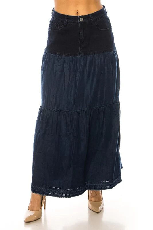 denim long skirt