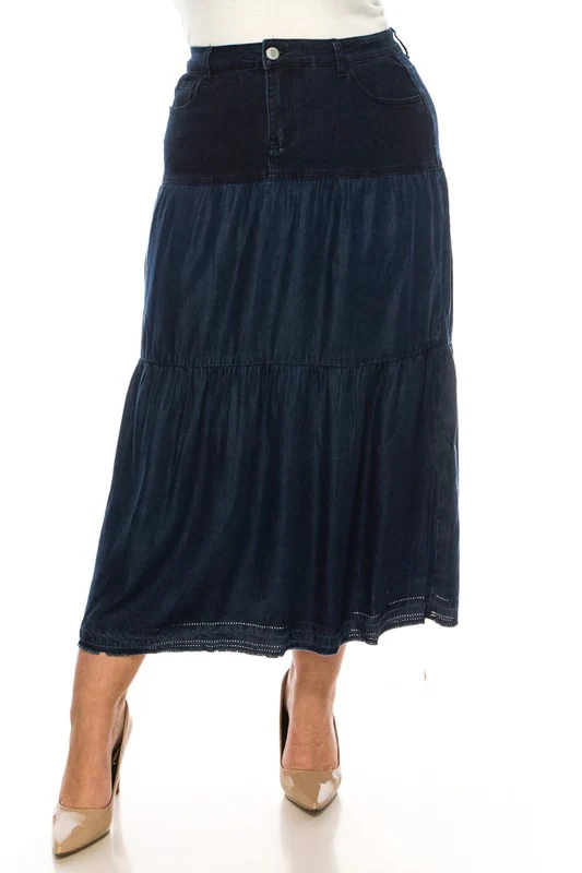 denim long skirt plus size