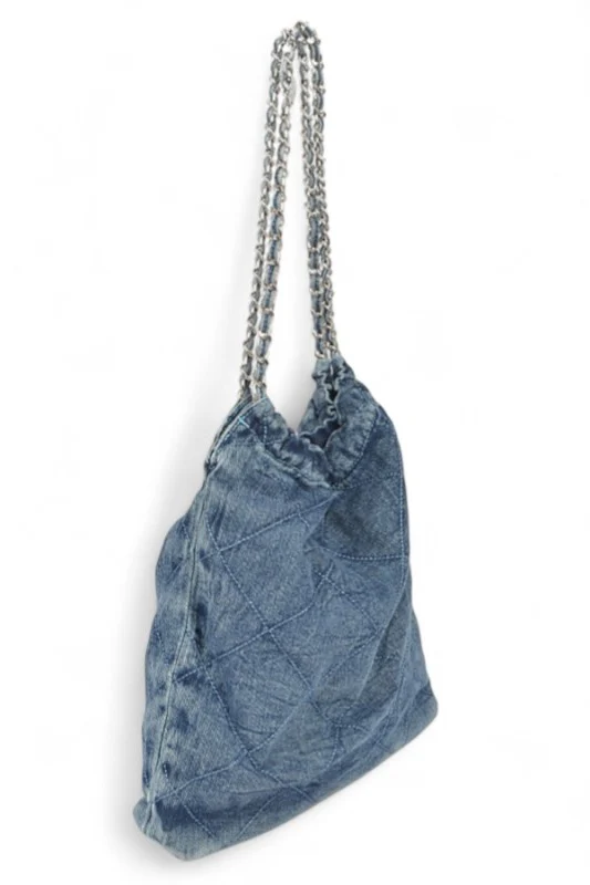 Denim Quilted Large Shoulder Bag - Image 3