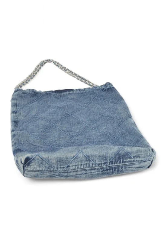 Denim Quilted Large Shoulder Bag - Image 4