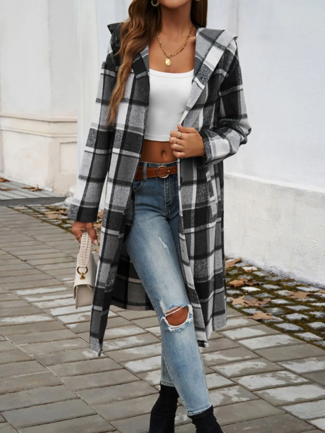 Devine Plaid Long Sleeve Hooded Coat - Image 12