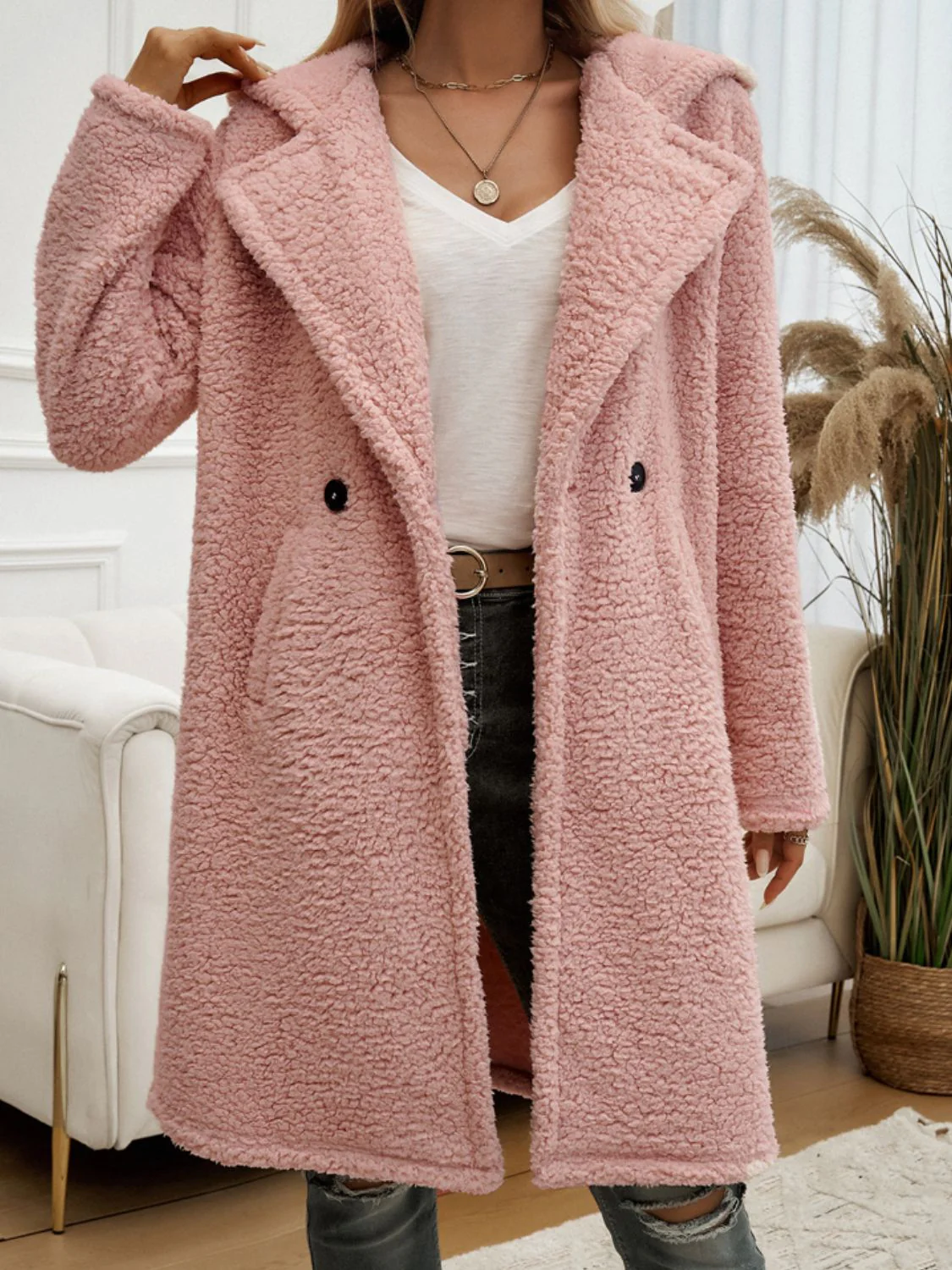 Devine Pocketed Long Sleeve Hooded Teddy Coat - Image 10