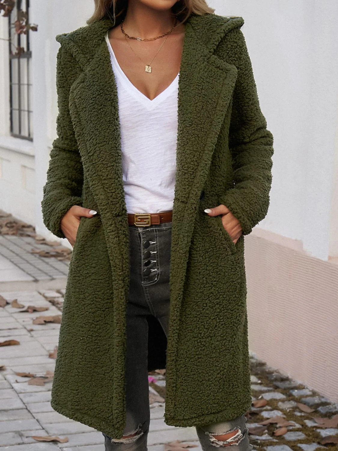 Devine Pocketed Long Sleeve Hooded Teddy Coat - Image 3