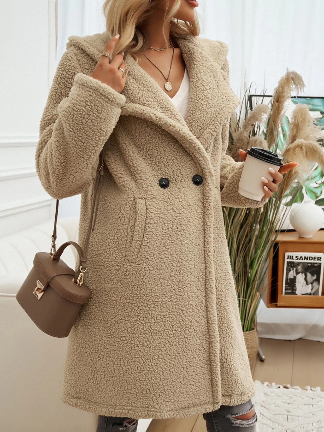 Devine Pocketed Long Sleeve Hooded Teddy Coat - Image 6