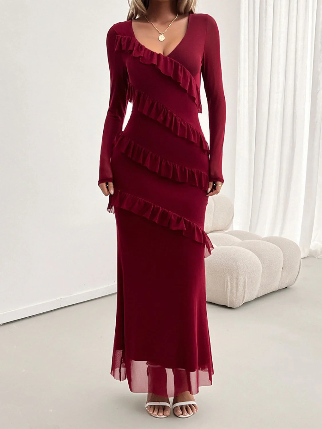 Devine Ruffled Surplice Long Sleeve Maxi Dress - Image 3
