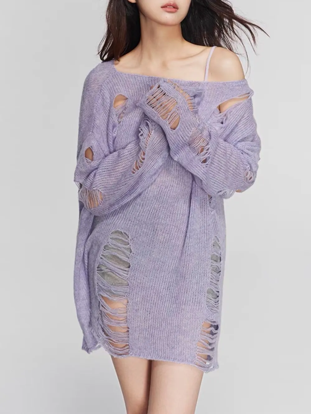 Distressed Boat Neck Knit Cover Up - Image 5