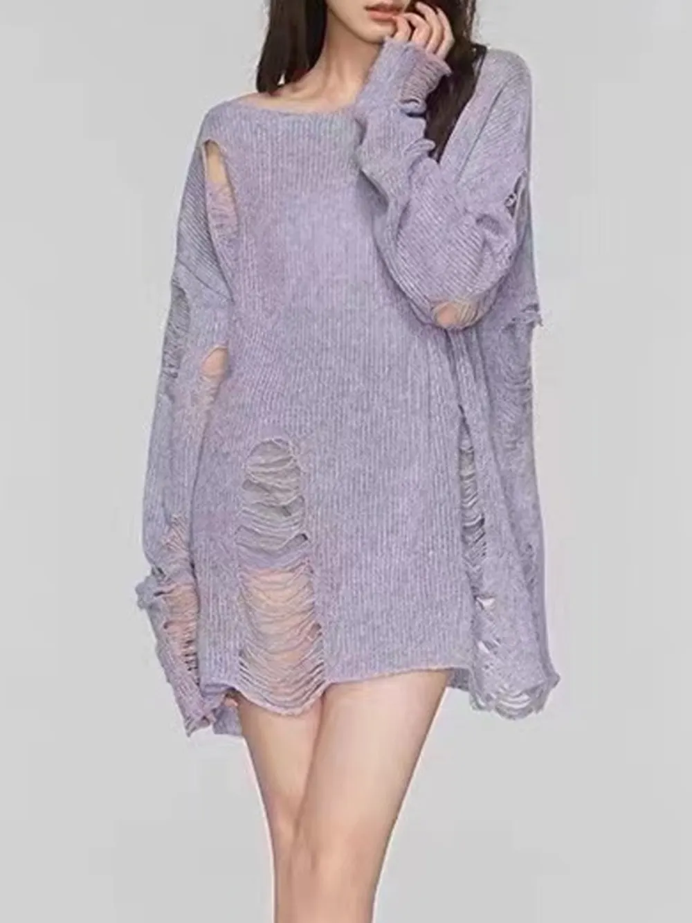 Distressed Boat Neck Knit Cover Up - Image 6