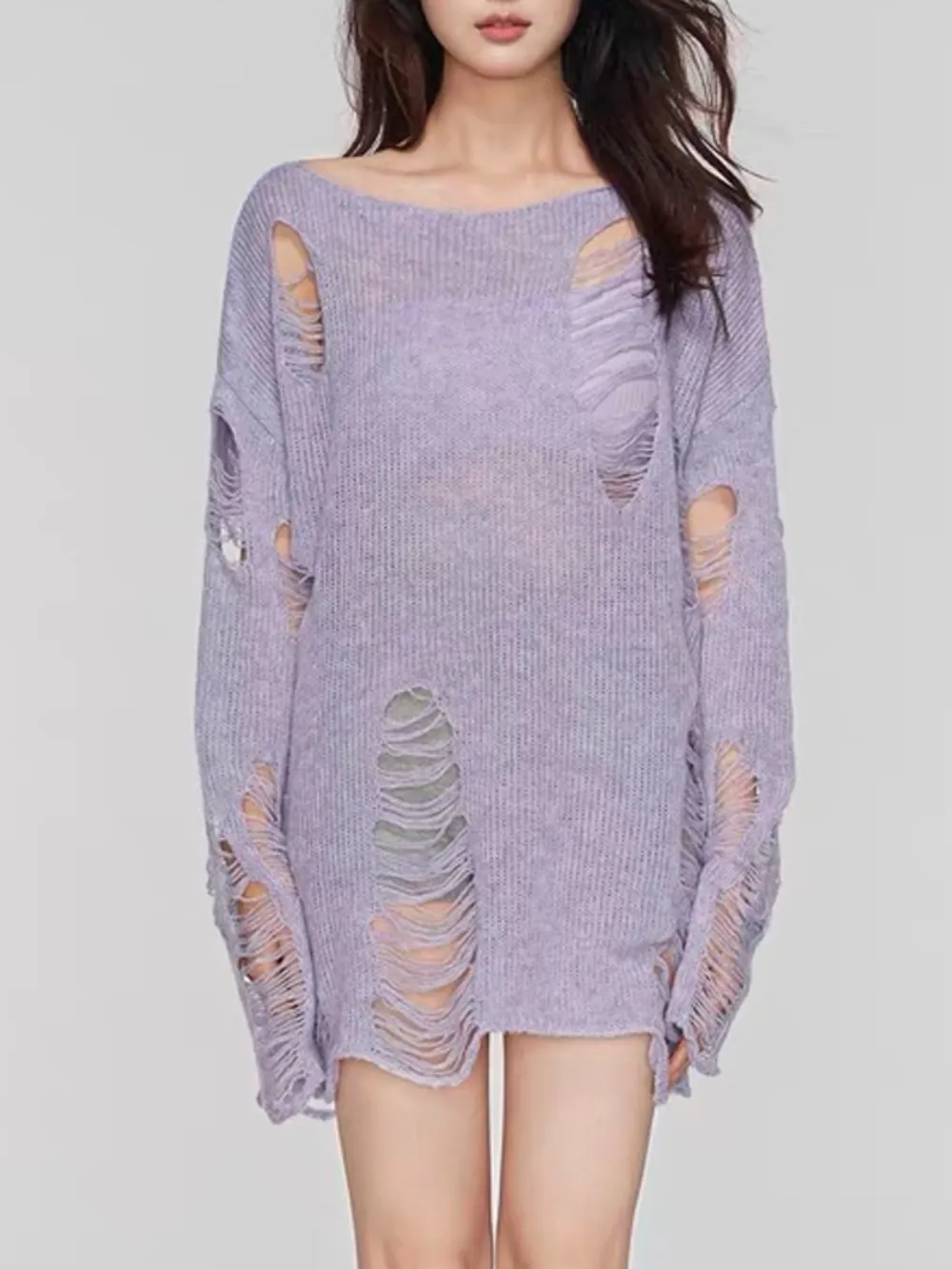 Distressed Boat Neck Knit Cover Up - Image 8