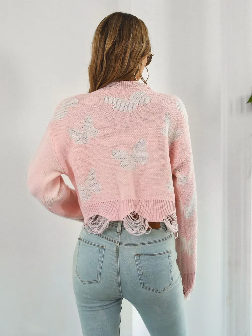 Distressed Butterfly Cropped Sweater - Image 23