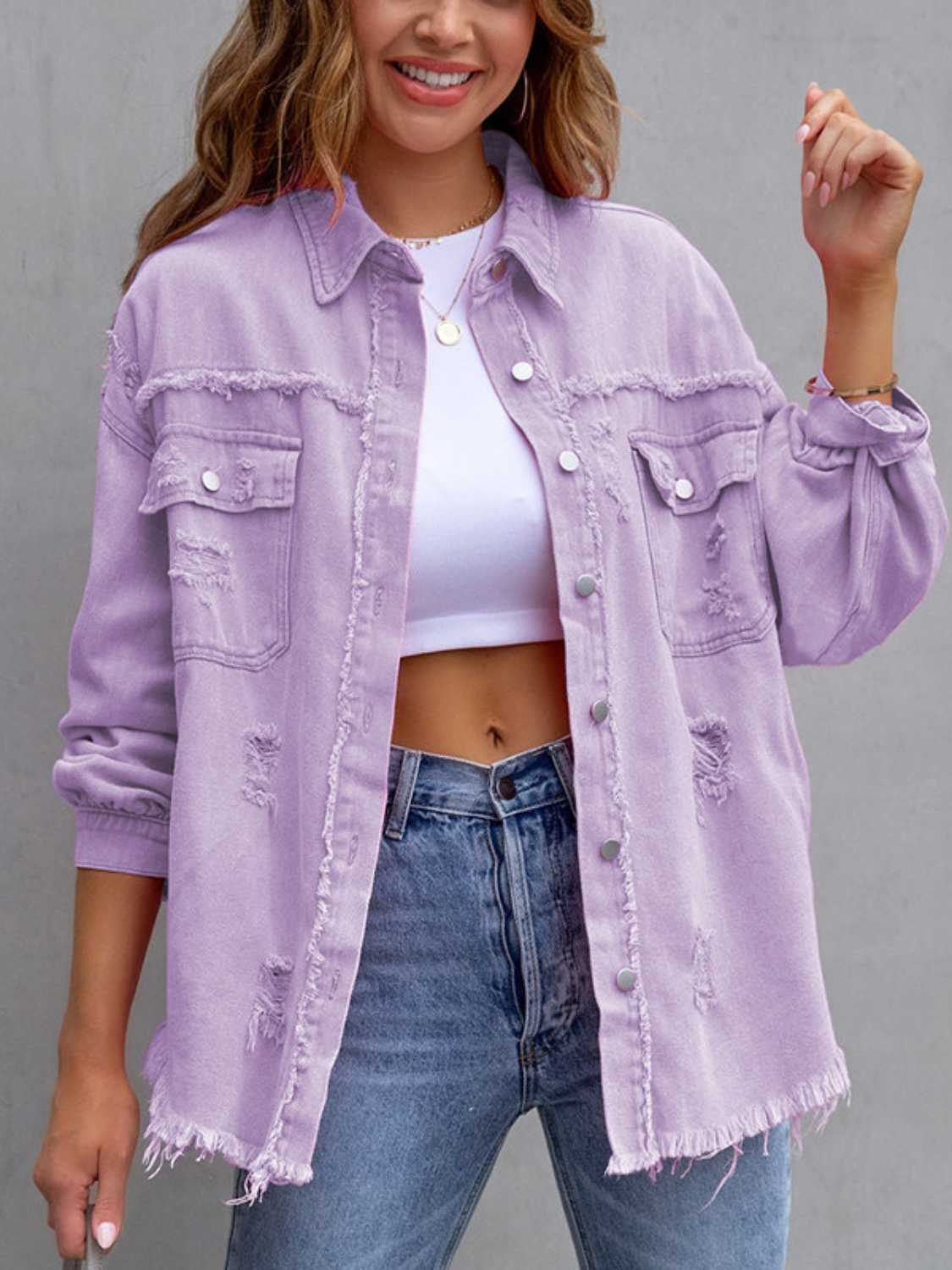 Distressed Drop Shoulder Denim Jacket - Image 23