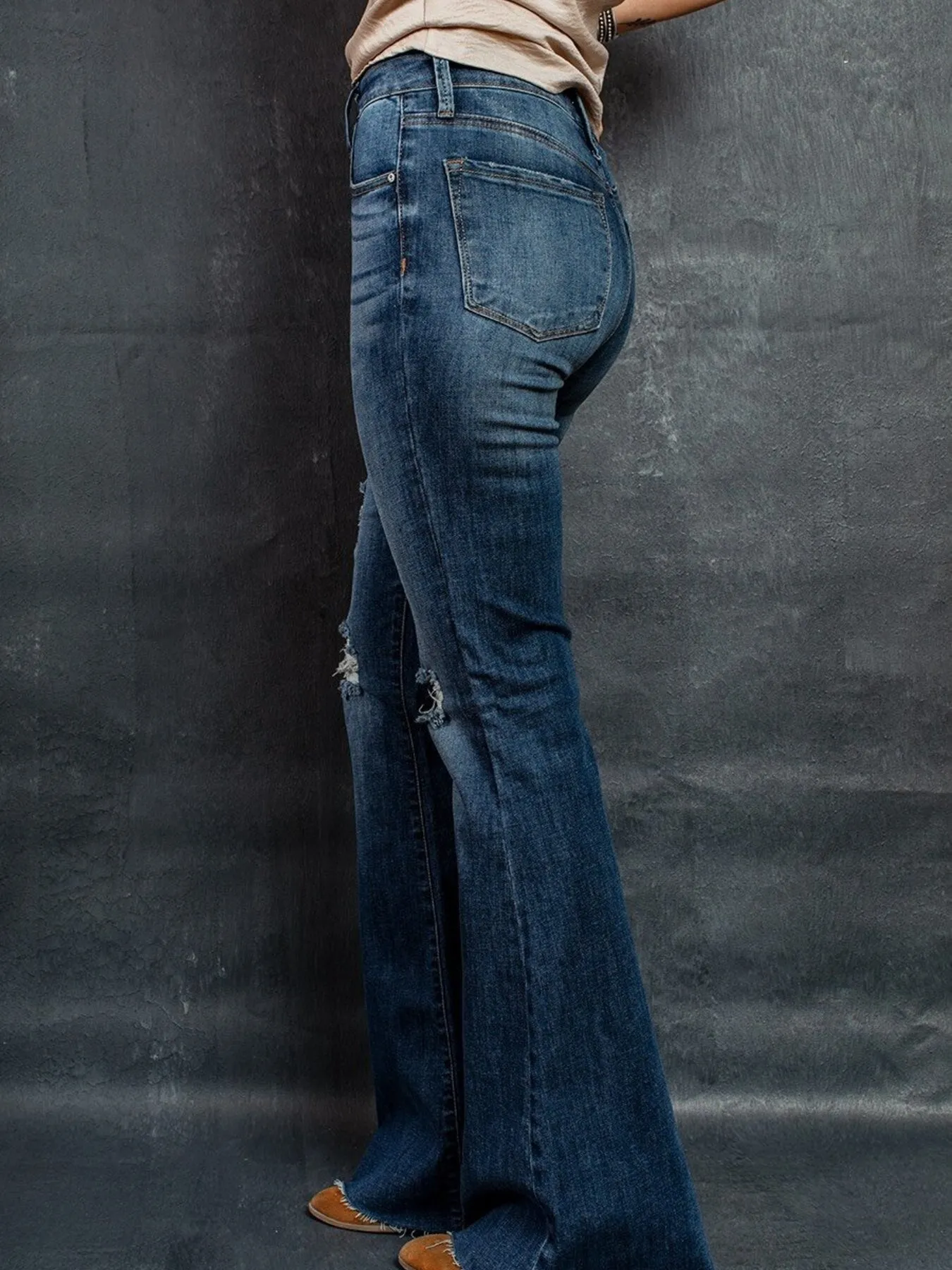 Distressed High-Waisted Flare Jeans - Image 3