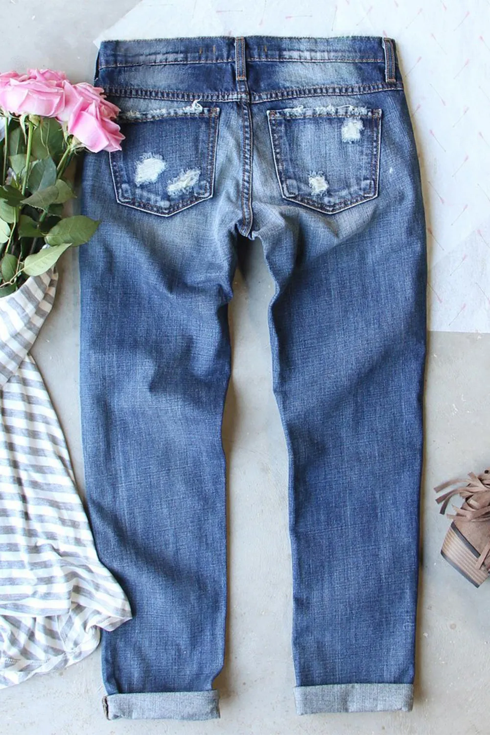 Distressed Pumpkin Pattern Jeans with Pockets - Image 2