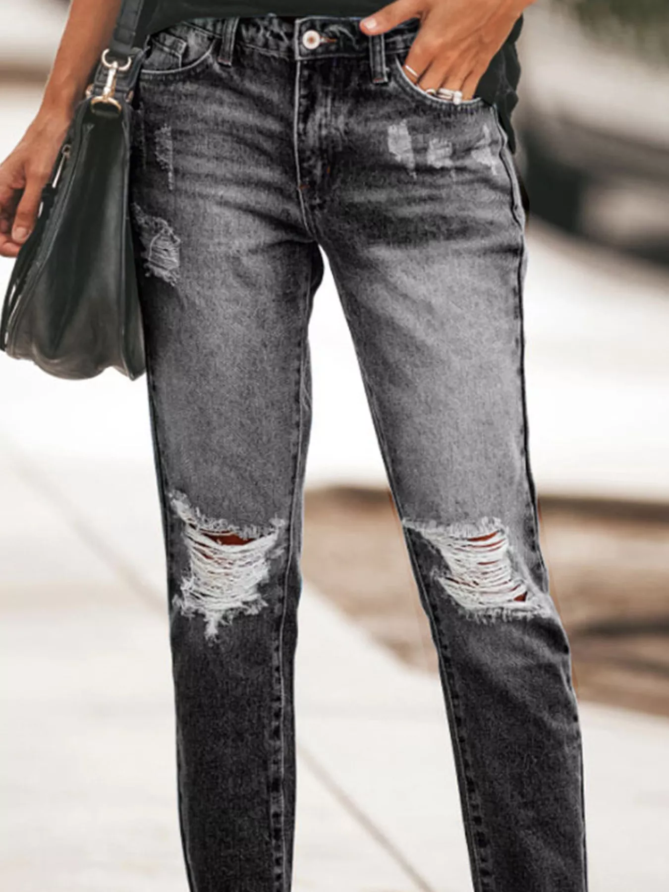 Distressed Wash Ankle Jeans - Image 5