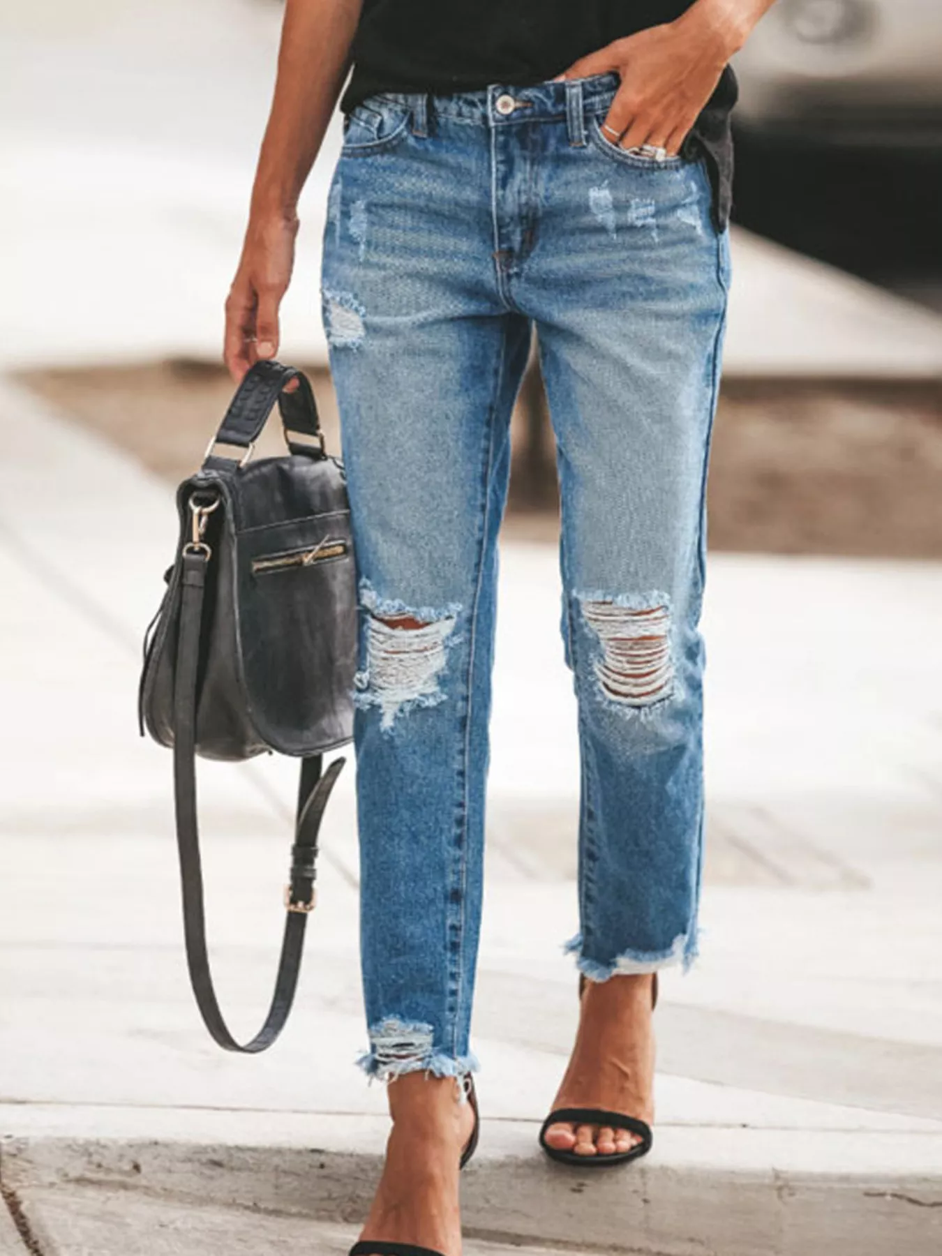 Distressed Wash Ankle Jeans - Image 6