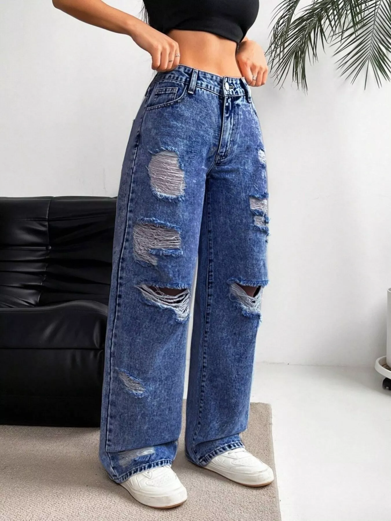 Distressed Wide Leg Jeans - Image 2