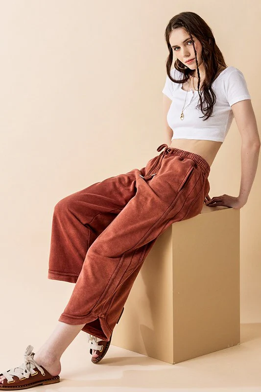 Dolphin Tail Wide Leg Mineral Washed Pants - Image 12