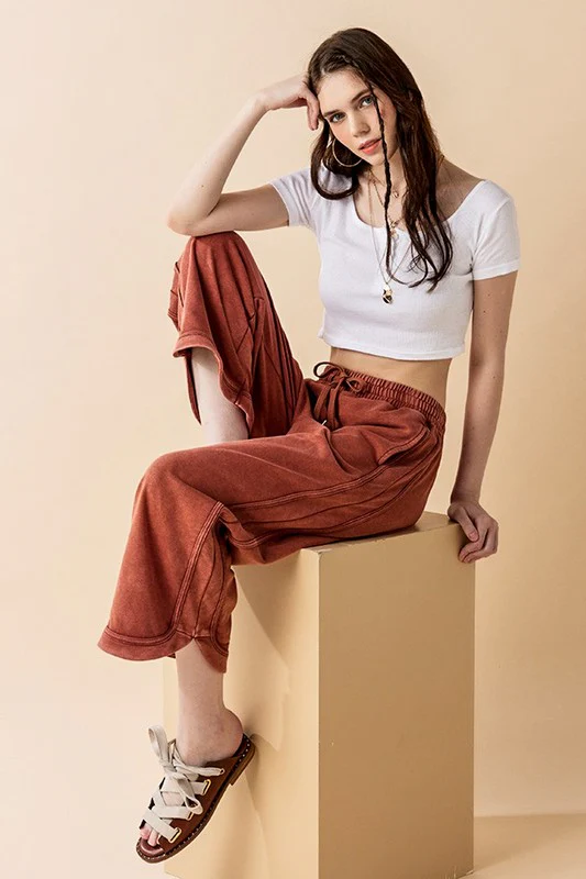 Dolphin Tail Wide Leg Mineral Washed Pants - Image 14