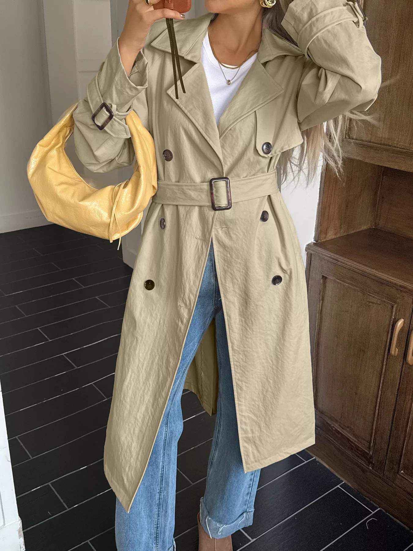 Double-Breasted Belted Trench Coat - Image 8