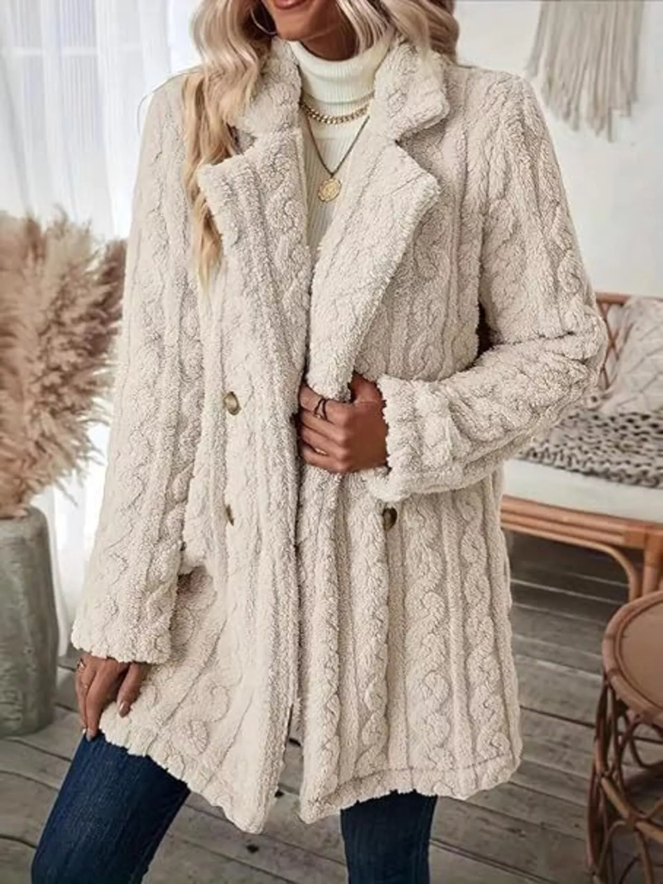 Double-Breasted Fleece Longline Coat - Image 6
