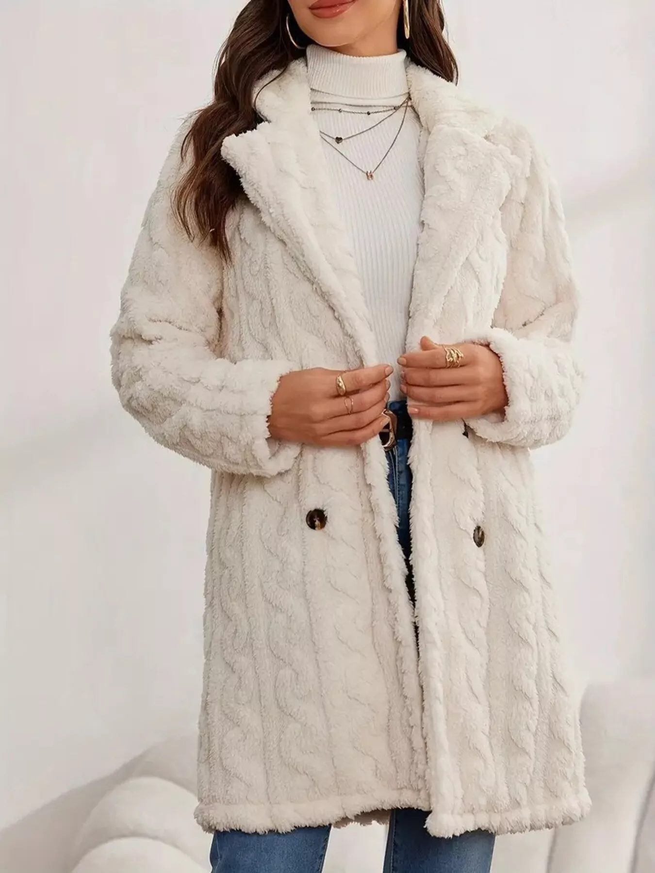 Double-Breasted Fleece Longline Coat - Image 7