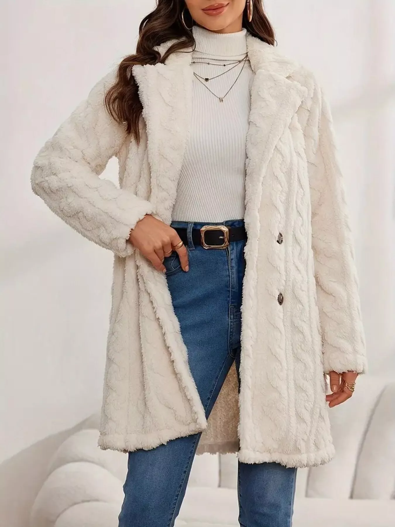 Double-Breasted Fleece Longline Coat - Image 8