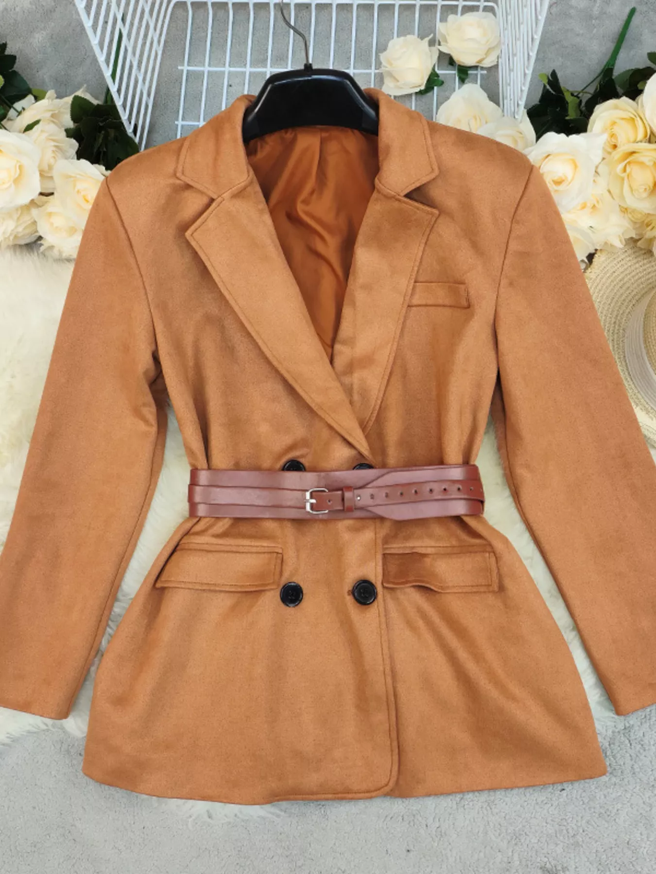 Double-Breasted Lapel Collar Blazer - Image 2