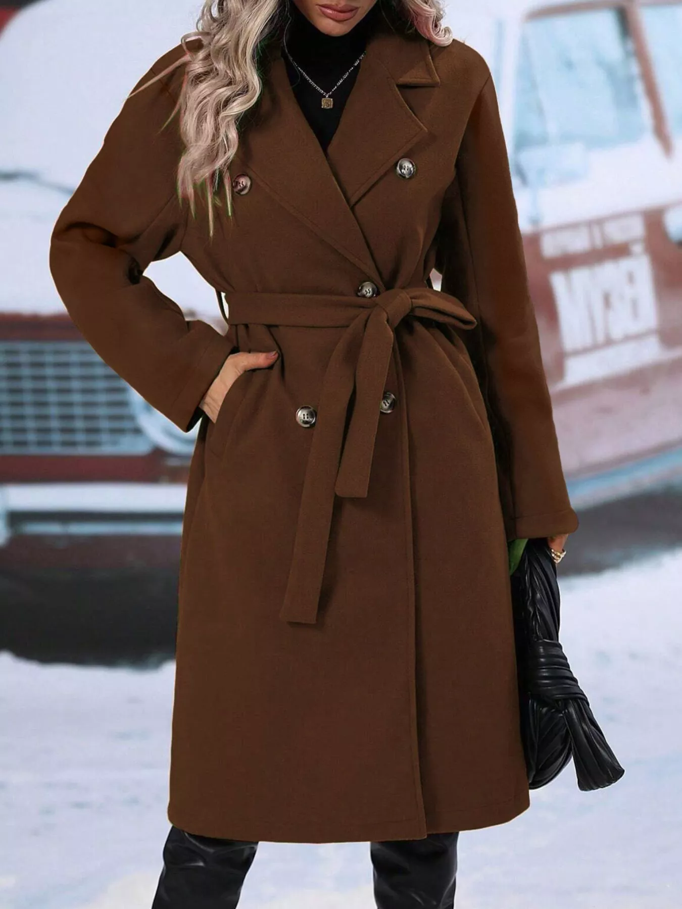 Double-Breasted Tie Waist Coat - Image 7
