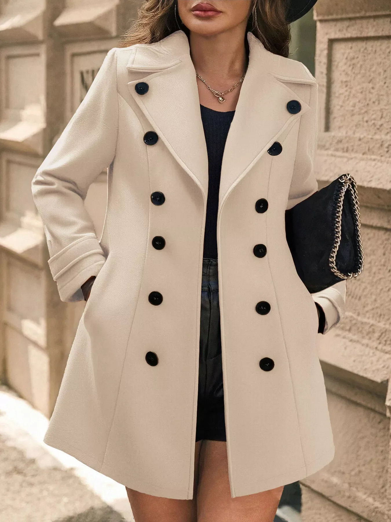 Double-Breasted Wool Blend Overcoat