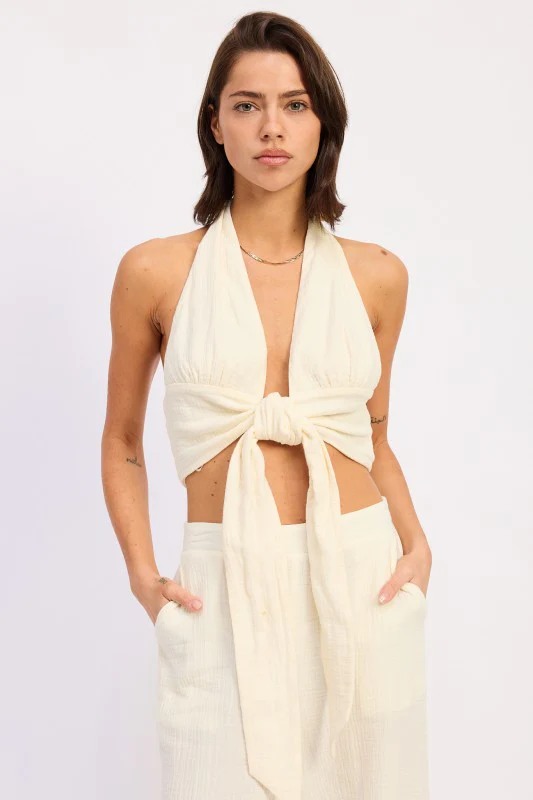 DOUBLE GAUZE HALTER NECK CROP TOP - Image 8