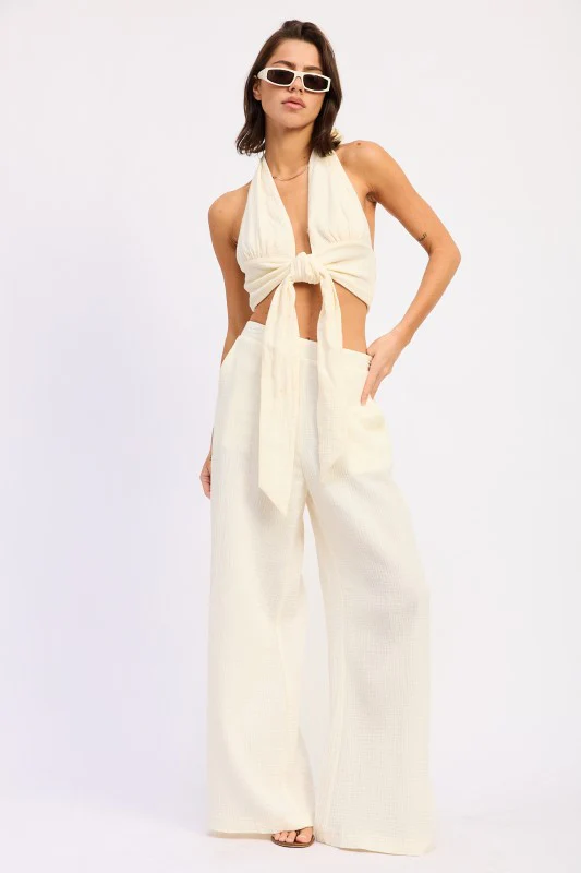 DOUBLE GAUZE HIGH WAIST PALAZZO PANTS - Image 9
