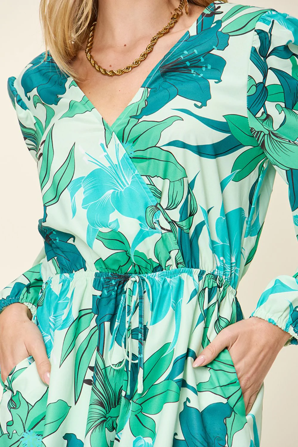 Double Take Full Size Floral Long Sleeve Romper with Pockets - Image 5