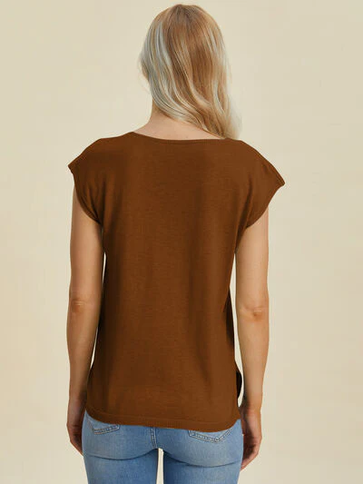 Double Take Full Size Notched Cap Sleeve Knit Top - Image 2