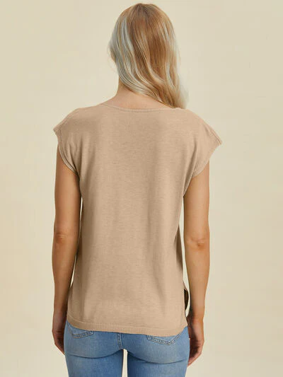Double Take Full Size Notched Cap Sleeve Knit Top - Image 6